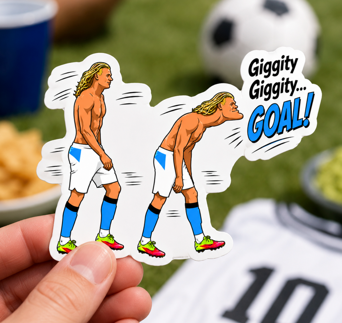 Haaland Norway Funny Soccer Walk Meme Sticker – Blond Athlete Motion Pose Matte Vinyl Decal, Sports Humor Game Day Laptop Water Bottle Sticker