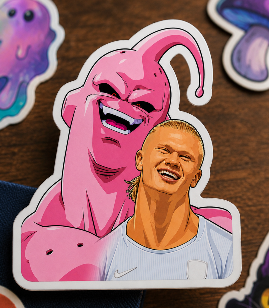Waterproof vinyl sticker featuring an original soccer humorous cartoon-style illustration