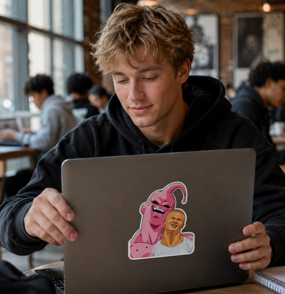 Haaland Norway Built Different Laugh Matte Vinyl Sticker, Funny Soccer Anime Style Meme Decal, Pink Monster Sports Humor Gift, Laptop Water Bottle Collector Sticker