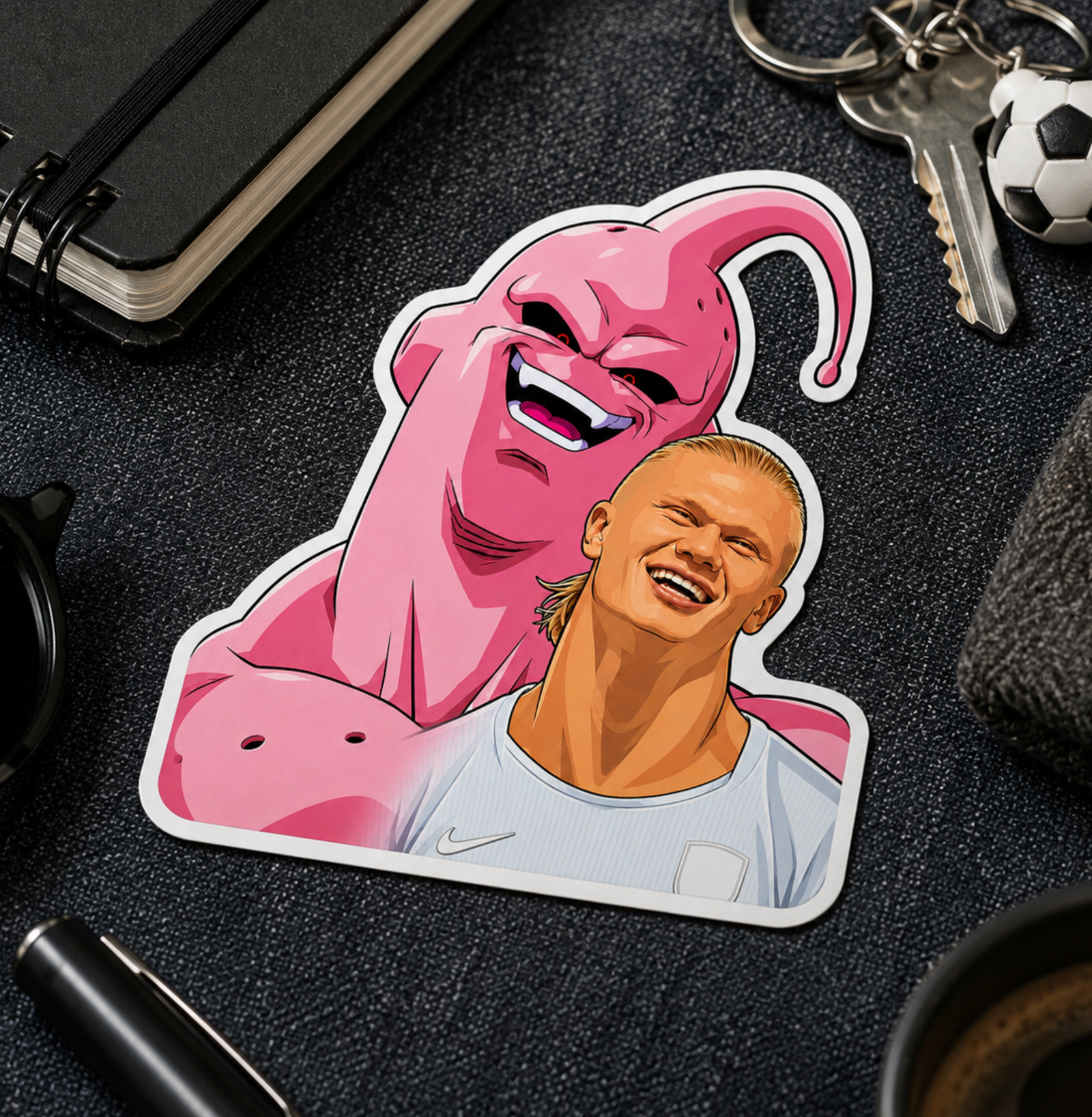 Haaland Norway Built Different Laugh Matte Vinyl Sticker, Funny Soccer Anime Style Meme Decal, Pink Monster Sports Humor Gift, Laptop Water Bottle Collector Sticker