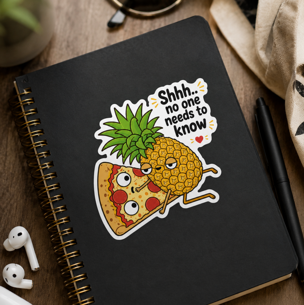 Pineapple Pizza Vinyl Sticker, Funny Foodie Romance, Cute Die Cut Gift for Laptops and Water Bottles