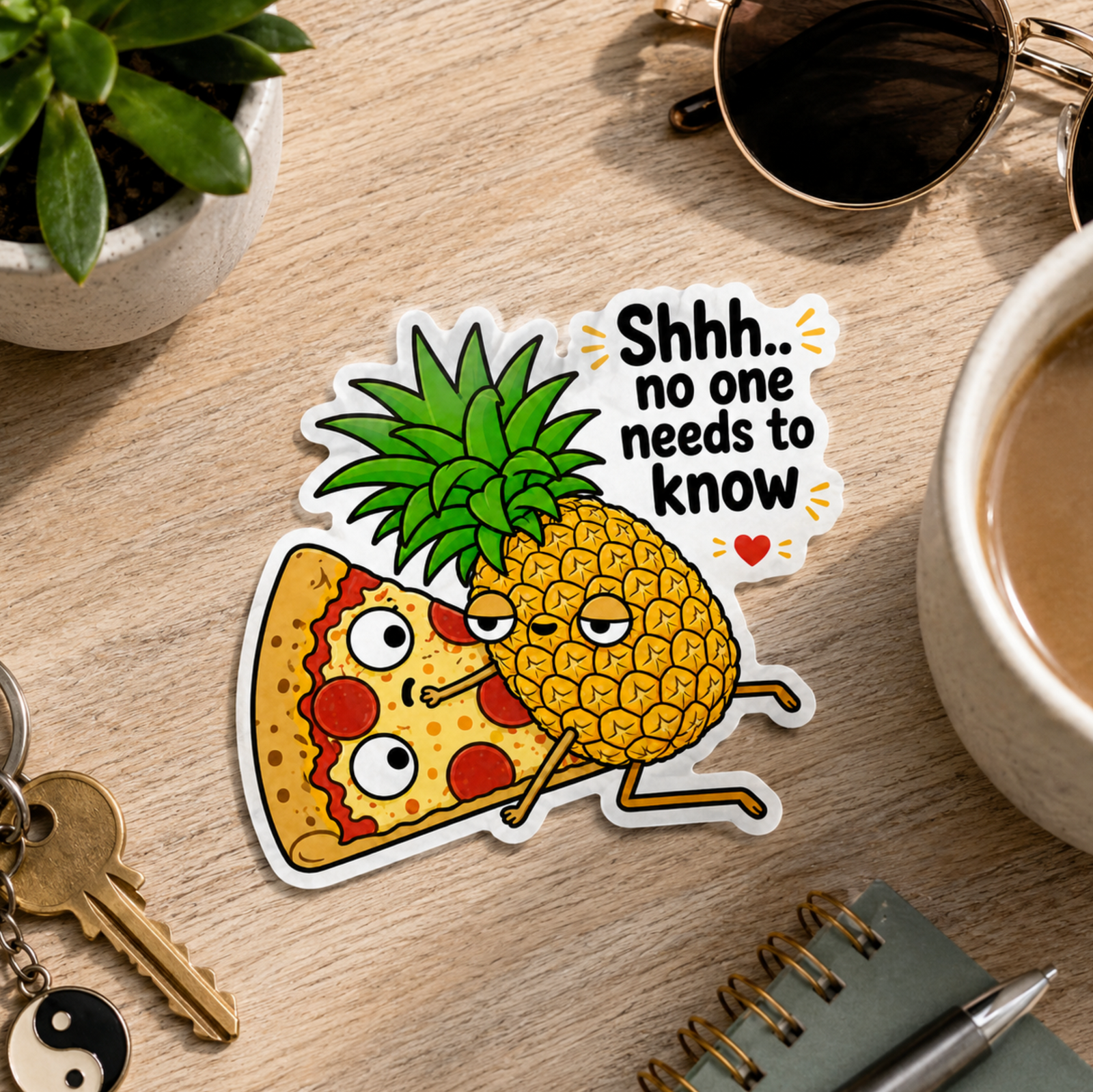 Pineapple Pizza Vinyl Sticker, Funny Foodie Romance, Cute Die Cut Gift for Laptops and Water Bottles