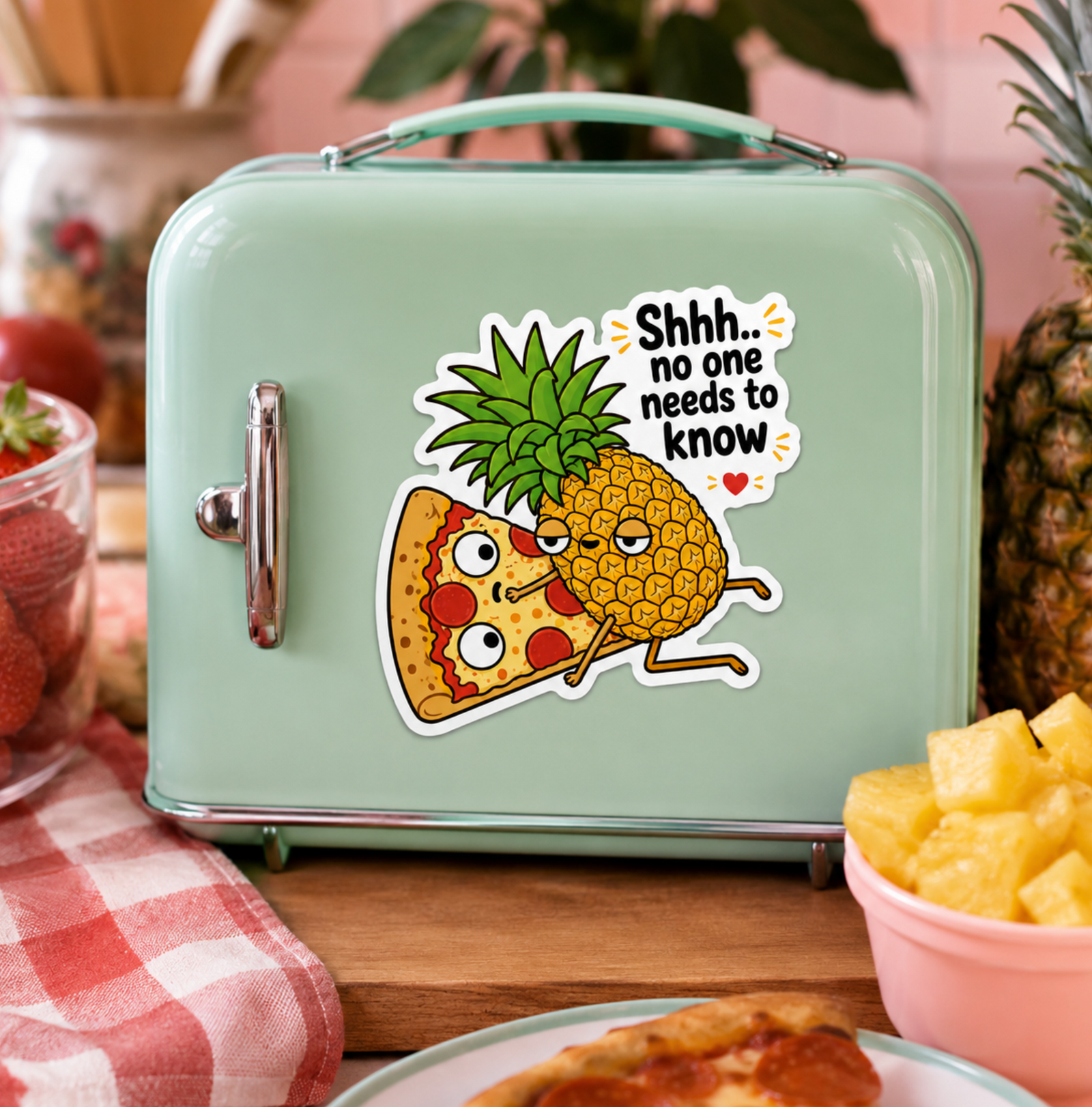 Pineapple Pizza Vinyl Sticker, Funny Foodie Romance, Cute Die Cut Gift for Laptops and Water Bottles