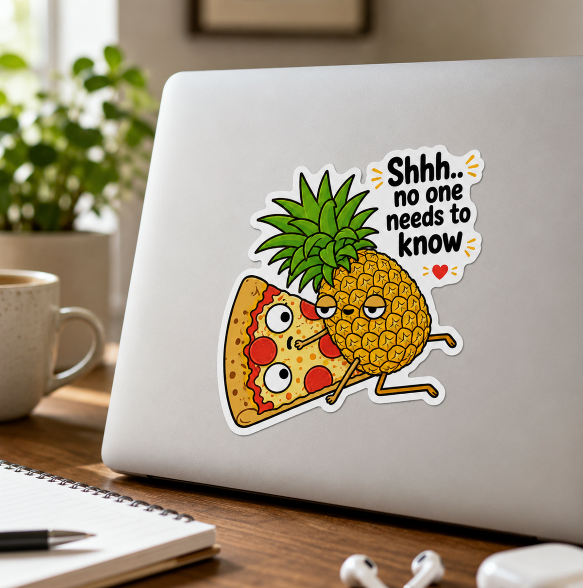 Pineapple Pizza Vinyl Sticker, Funny Foodie Romance, Cute Die Cut Gift for Laptops and Water Bottles