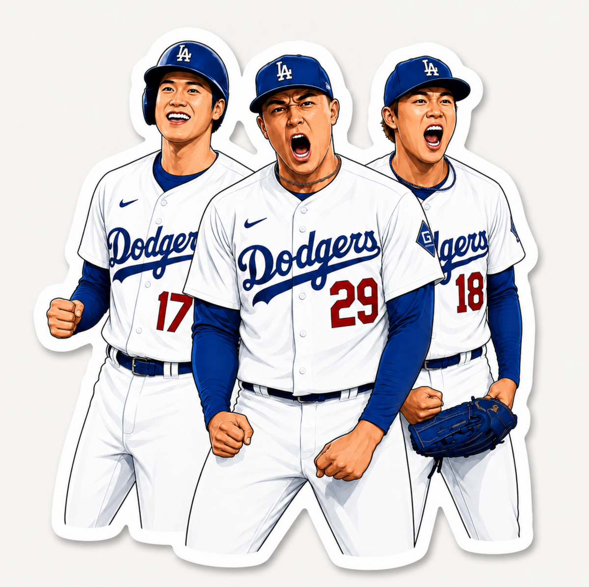 Los Angeles baseball player vinyl sticker in blue and white