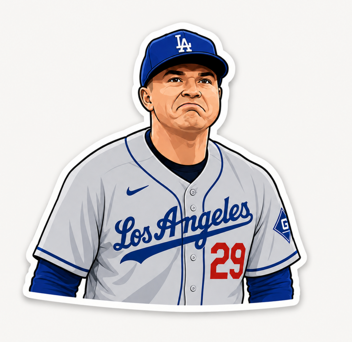 Los Angeles Baseball Number 29 Sticker, Gray Jersey Pitcher Decal