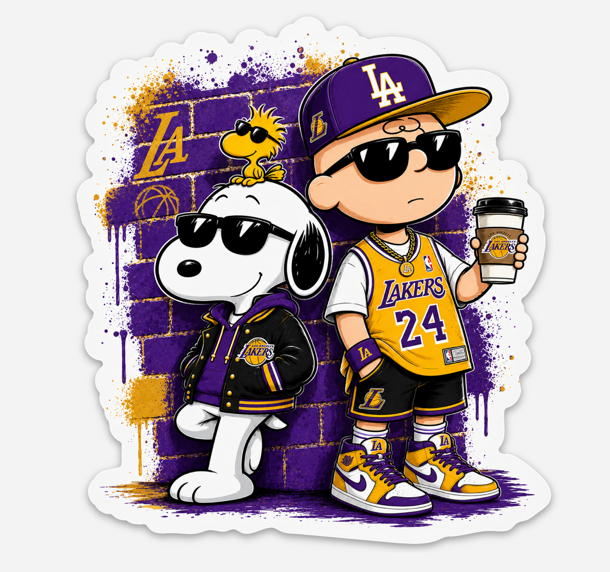 Purple &amp; Gold Basketball Fan Duo Sticker – Retro Sports Vinyl Decal