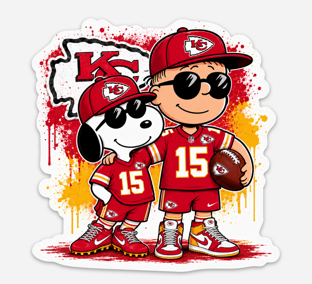 Retro Football Fan Duo Sticker – Red &amp; Gold Sports Vinyl Decal