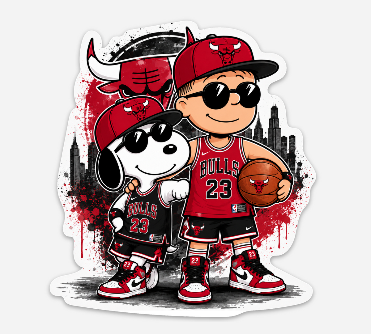 Retro Basketball Fan Duo Sticker – Red &amp; Black Sports Vinyl Decal