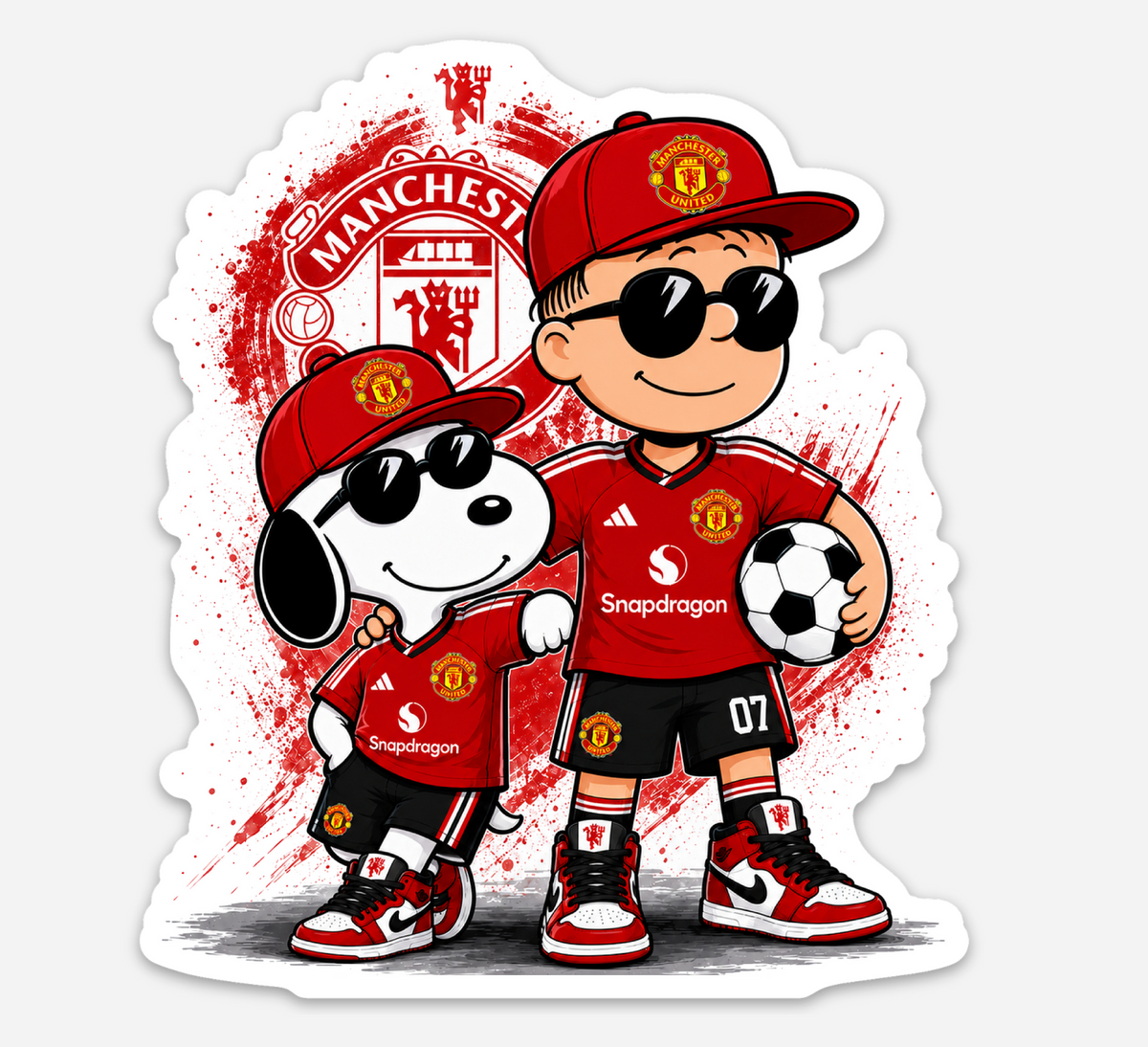 Retro Soccer Fan Duo Sticker – Red Football Vinyl Decal