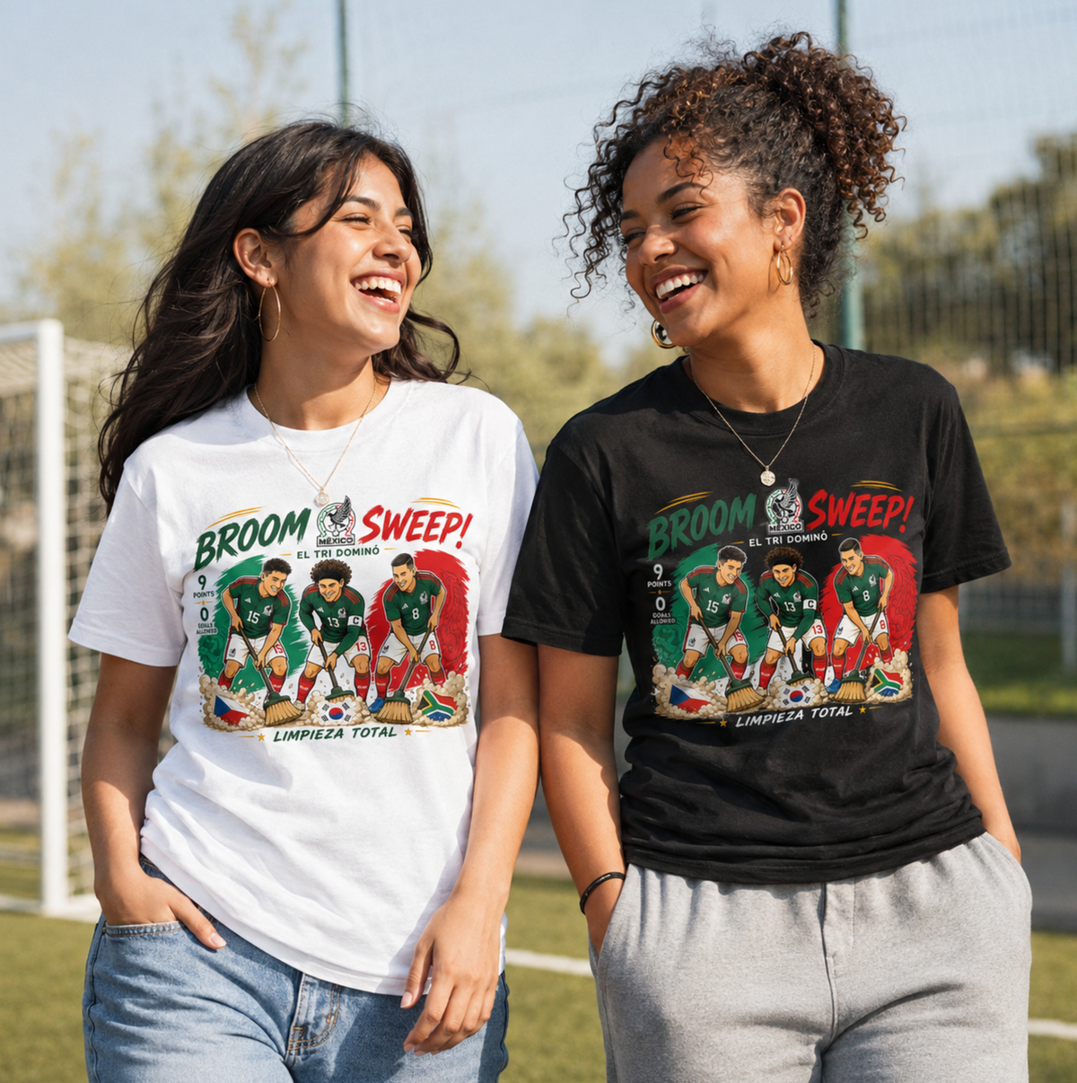 Broom Sweep Mexico Soccer T-Shirt – El Tri Dominó Graphic Tee, 9 Points 0 Goals Allowed Shirt