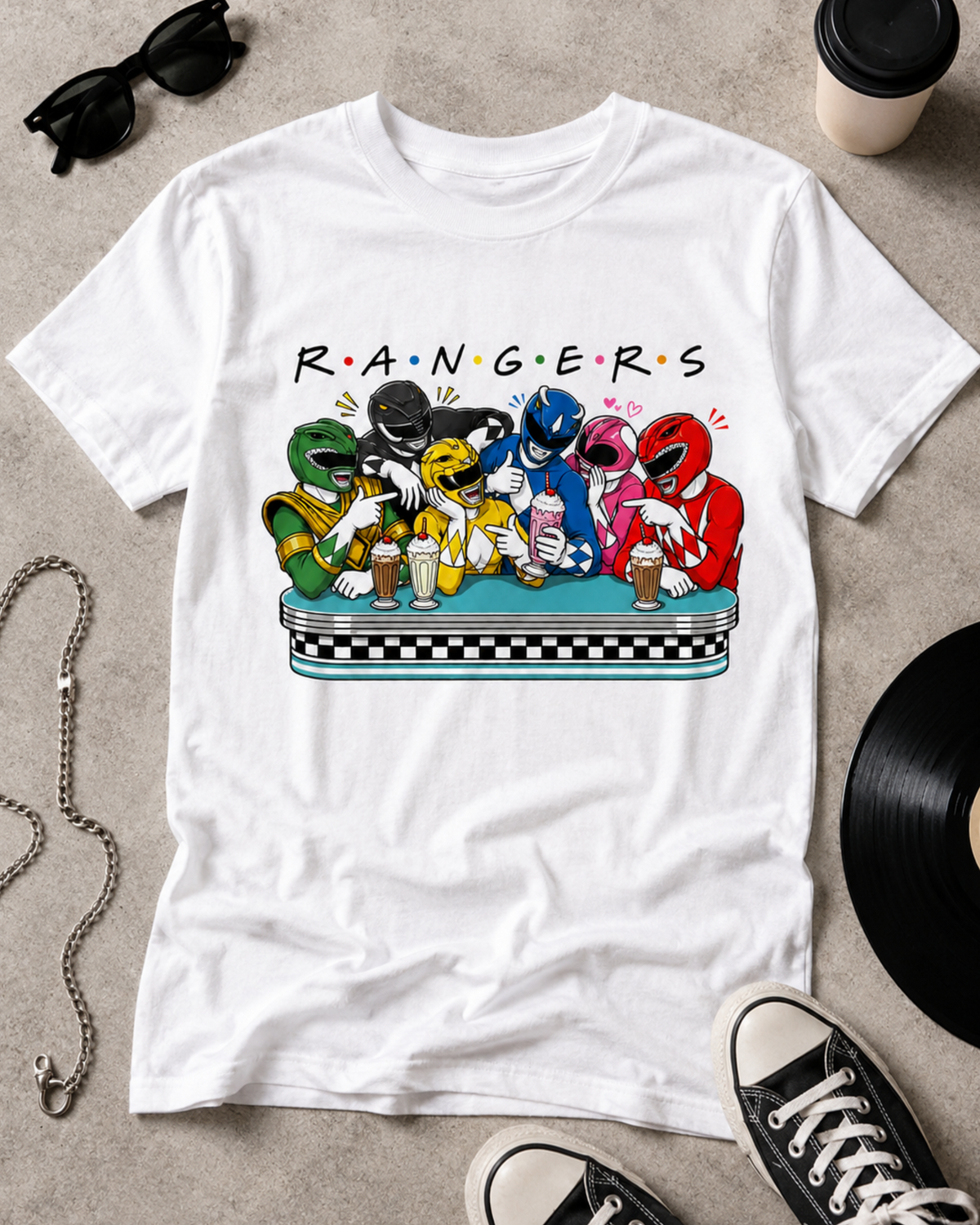 Retro helmet hero diner squad 90s color team graphic shirt