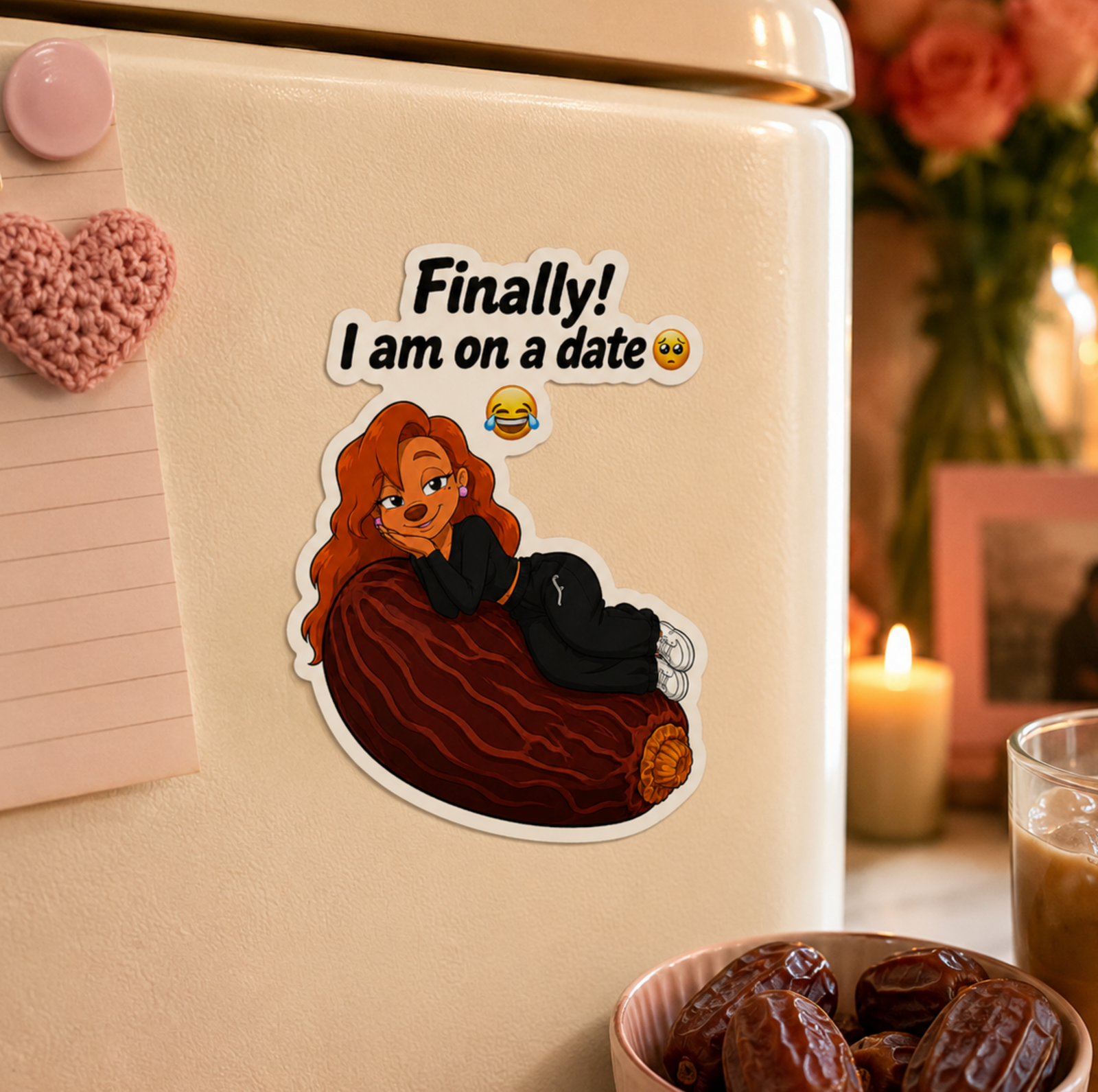 Roxanne Finally I Am on a Date Funny Pun Matte Vinyl Sticker, Cute Dating Humor Die Cut Decal, Laptop and Water Bottle Gift