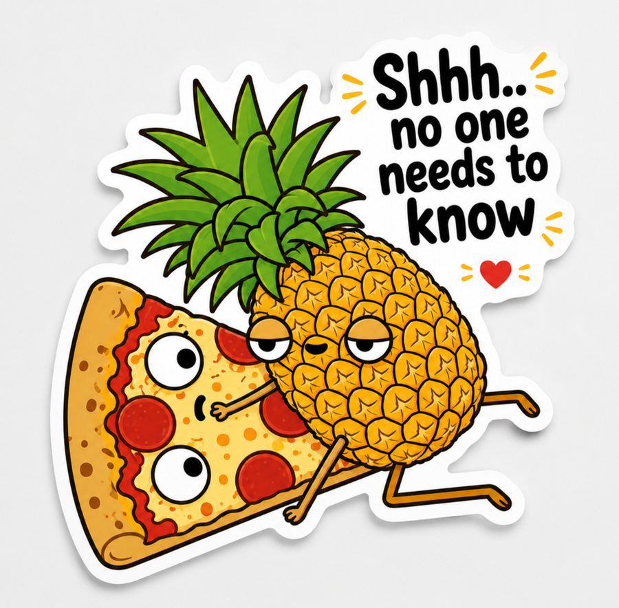 Waterproof vinyl sticker featuring an original food-themed humorous illustration