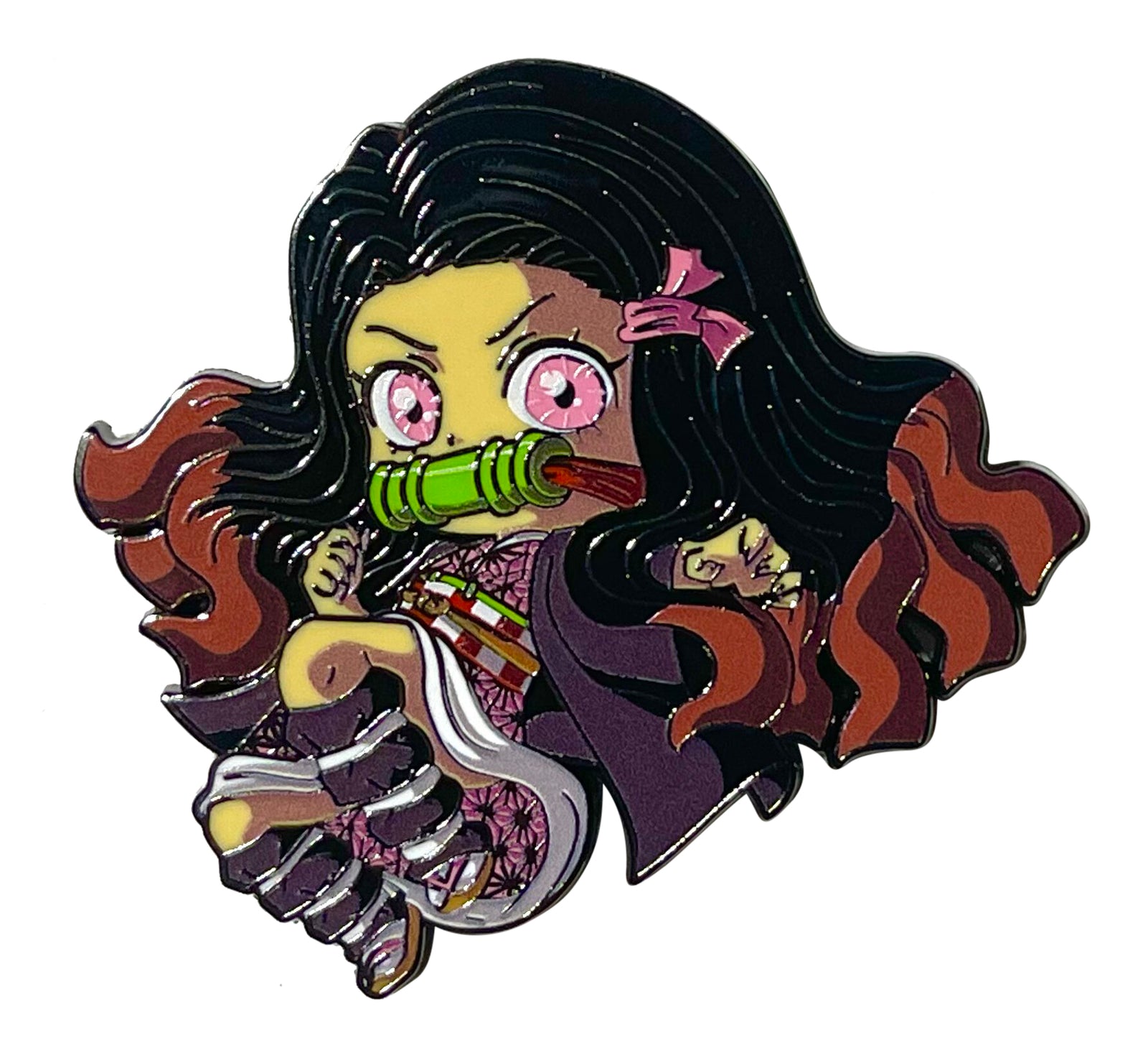 Nezuko Demon Slayer Inspired Enamel Pin – 2 Inch Hard Enamel • Anime Girl With Bamboo • Kawaii Demon Sister Pin • Collector’s Edition