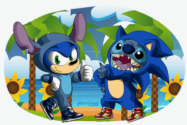 Stitch x Sonic The Hedgehog Crossover Sticker – "Blue Blur Swap" Vinyl Decal – Disney Meets Sega – Waterproof Laptop &amp; Gamer Sticker