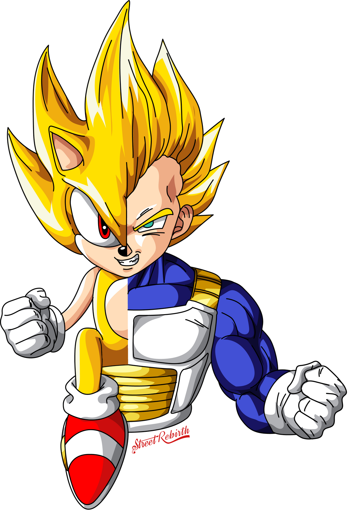 Super Sonic x Super Saiyan Vegeta Sticker – Dragon Ball Z x Sonic Crossover Vinyl Decal, Half Face Anime &amp; Gaming Mashup Art