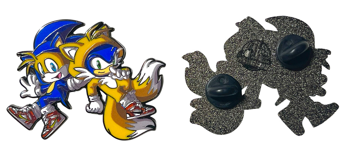Sonic x Tails Mashup Enamel Pin – 2 Inch Hard Enamel • Characters Wearing Each Other’s Outfits • Retro Gaming Crossover Pin