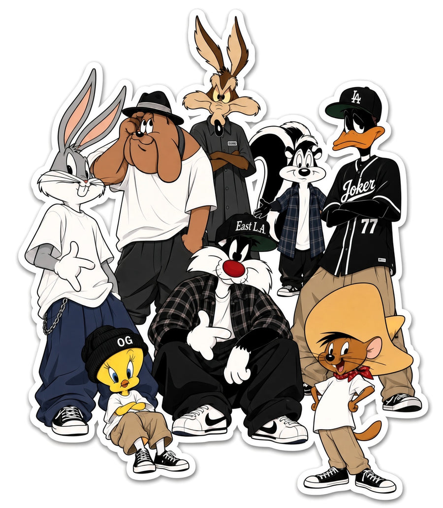 Retro West Coast street crew cartoon group matte vinyl sticker