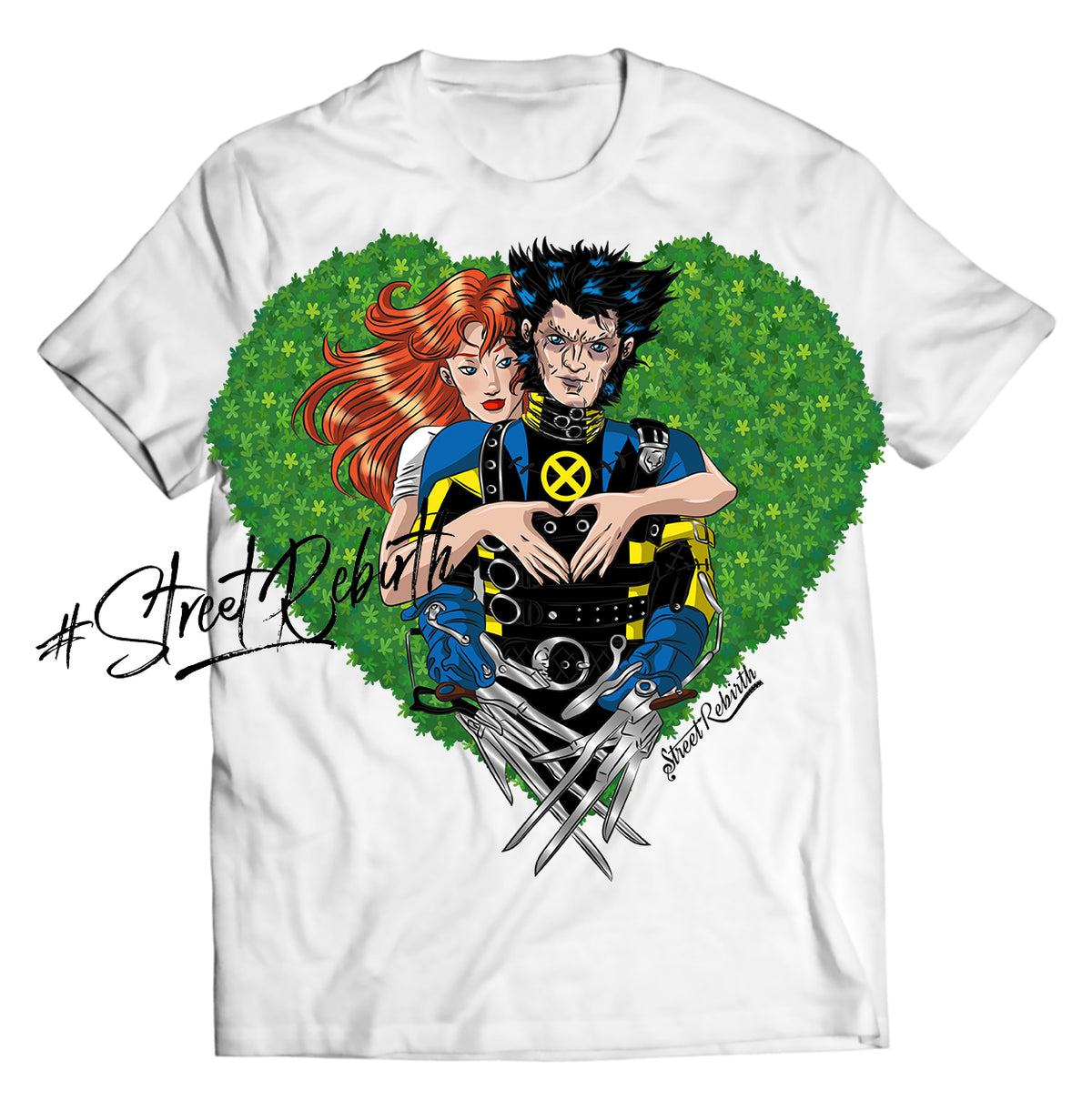 Wolverine and Jean Grey as Edward Scissorhands and Kim Boggs Halloween Horror Mashup T-Shirt