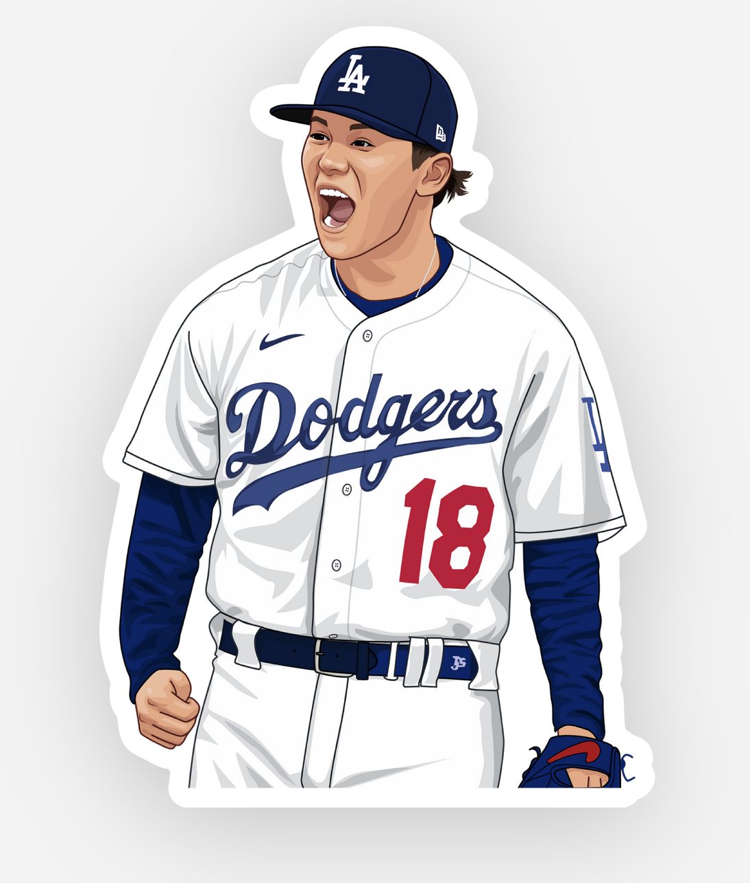 Yoshinobu Yamamoto Sticker – Los Angeles Dodgers Pitcher Cartoon Decal – MLB Fan Art Collectible, Waterproof Vinyl, Laptop, Car, Hydro Flask, Game Day Gift