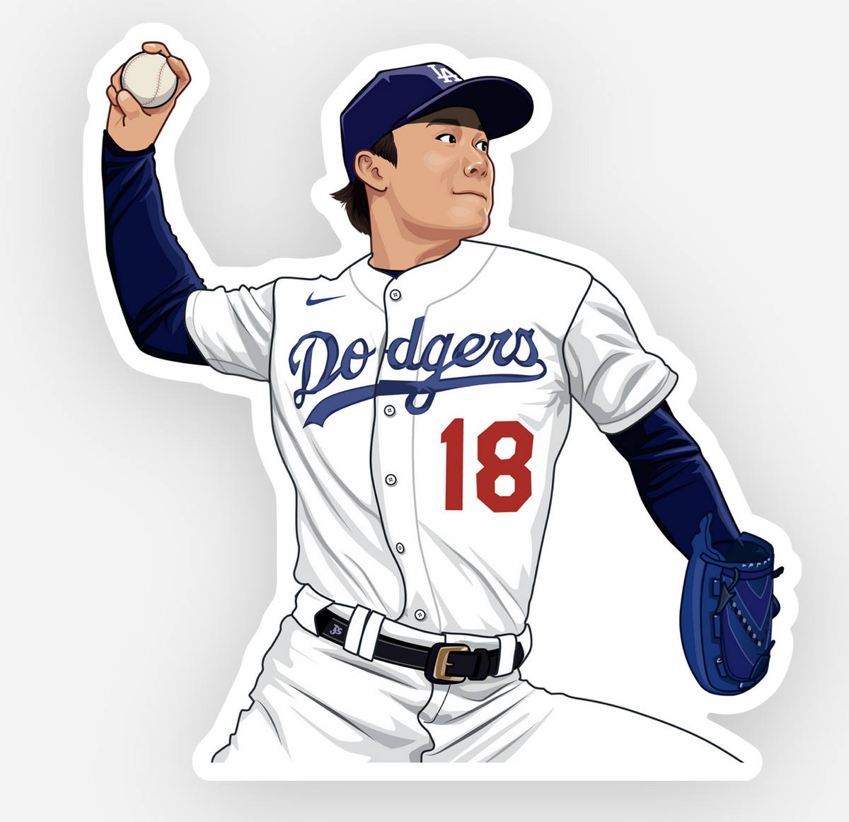 Yoshinobu Yamamoto Sticker – Los Angeles Dodgers Pitcher Cartoon Decal – MLB Fan Art Collectible, Waterproof Vinyl, Laptop, Car, Hydro Flask, Game Day Gift