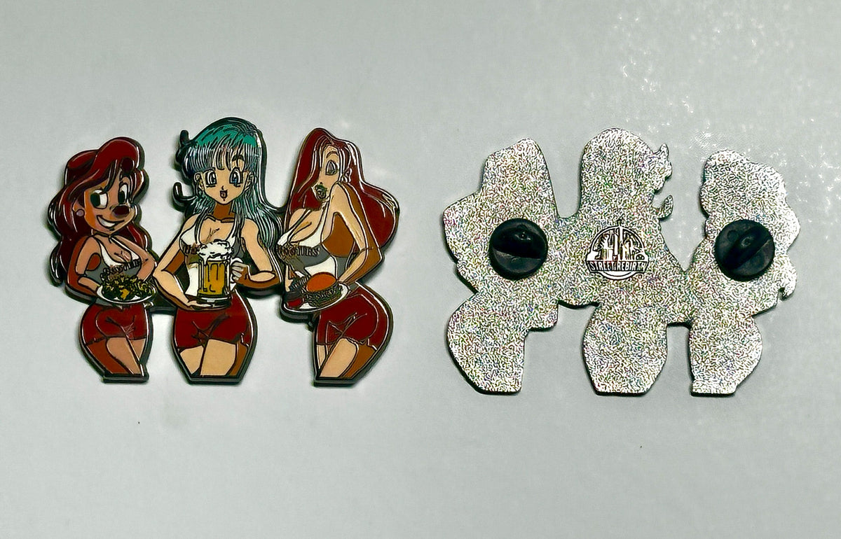 after dark restaurant mashup enamel pin front and back view