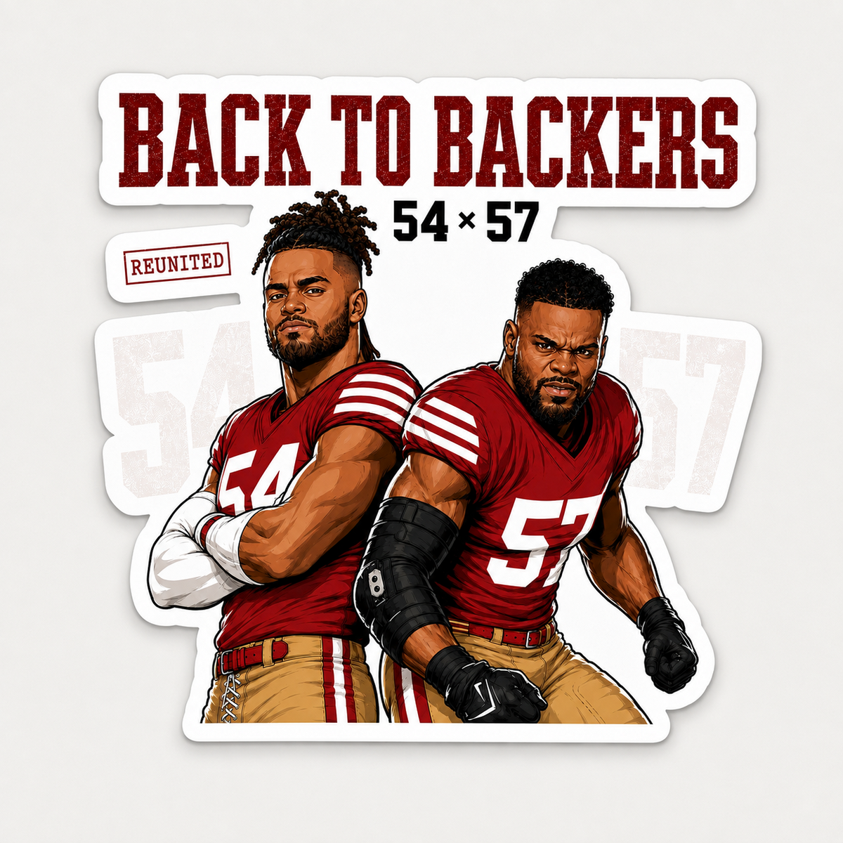 Fred Warner 54 and Dre Greenlaw 57 San Francisco 49ers Back to Backers matte vinyl football sticker
