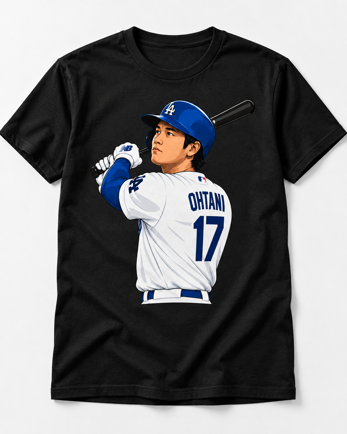 Baseball number 17 batting pose graphic tee on black shirt