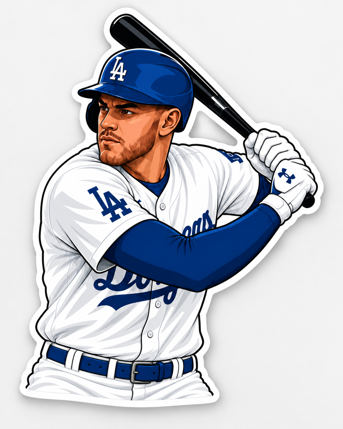 Blue and white baseball slugger matte vinyl sticker mockup
