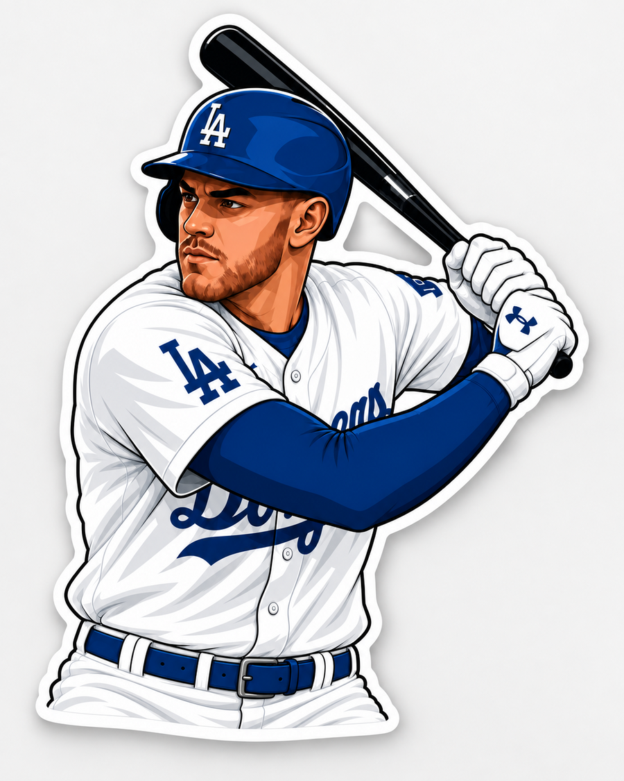 Blue and white baseball slugger matte vinyl sticker mockup