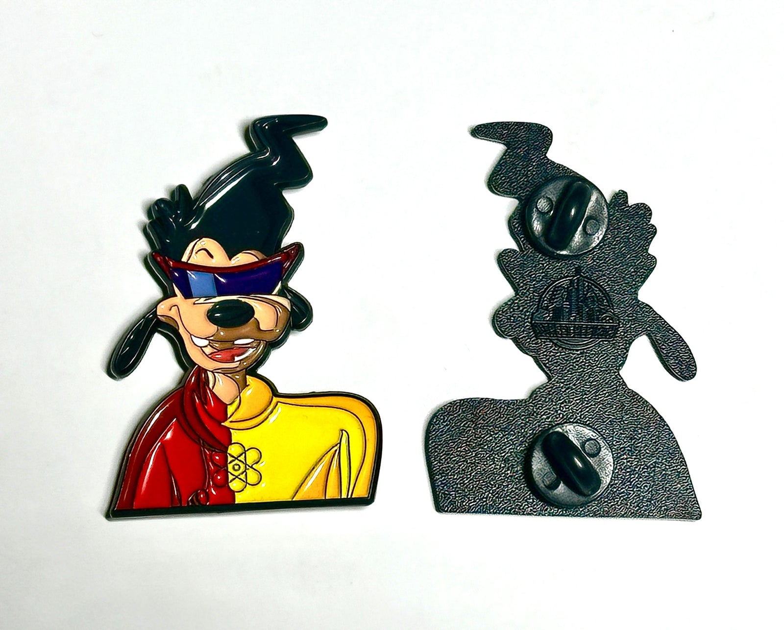 cartoon pop star mashup enamel pin with two-post backing