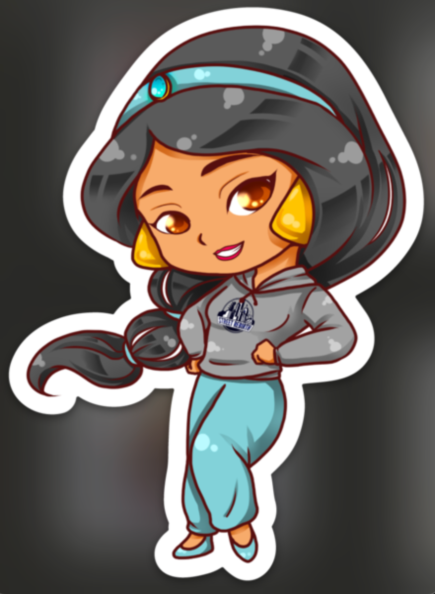 Chibi streetwear girl sticker in gray hoodie and turquoise joggers