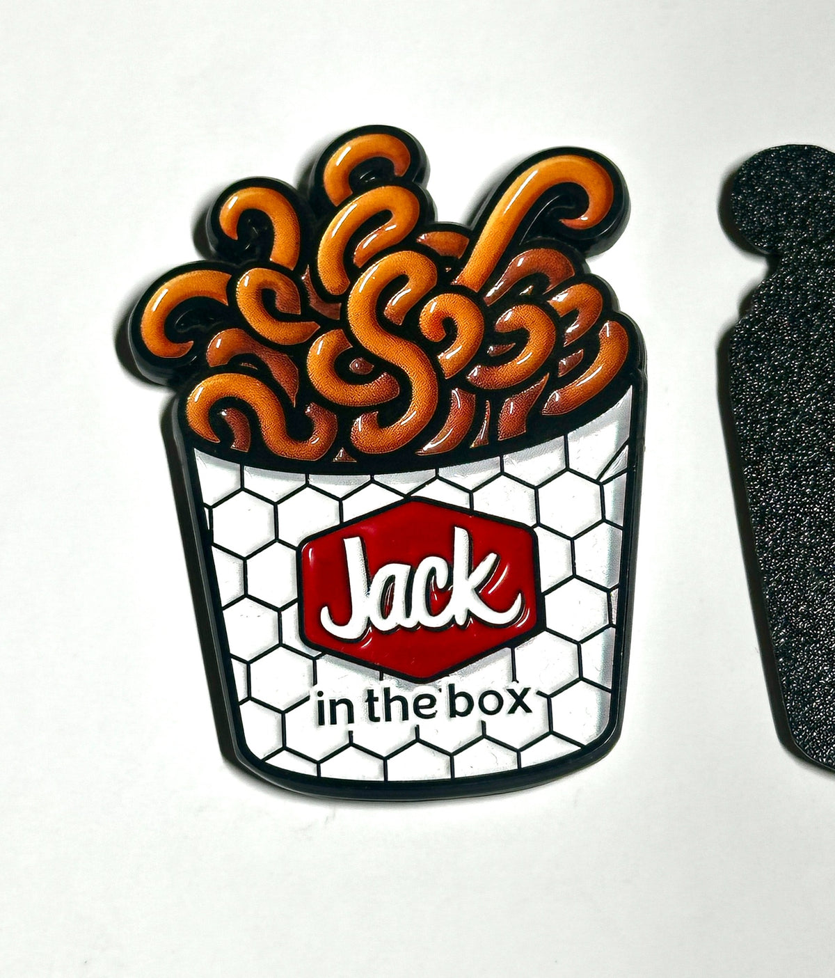 curly fries nostalgia enamel pin close-up
