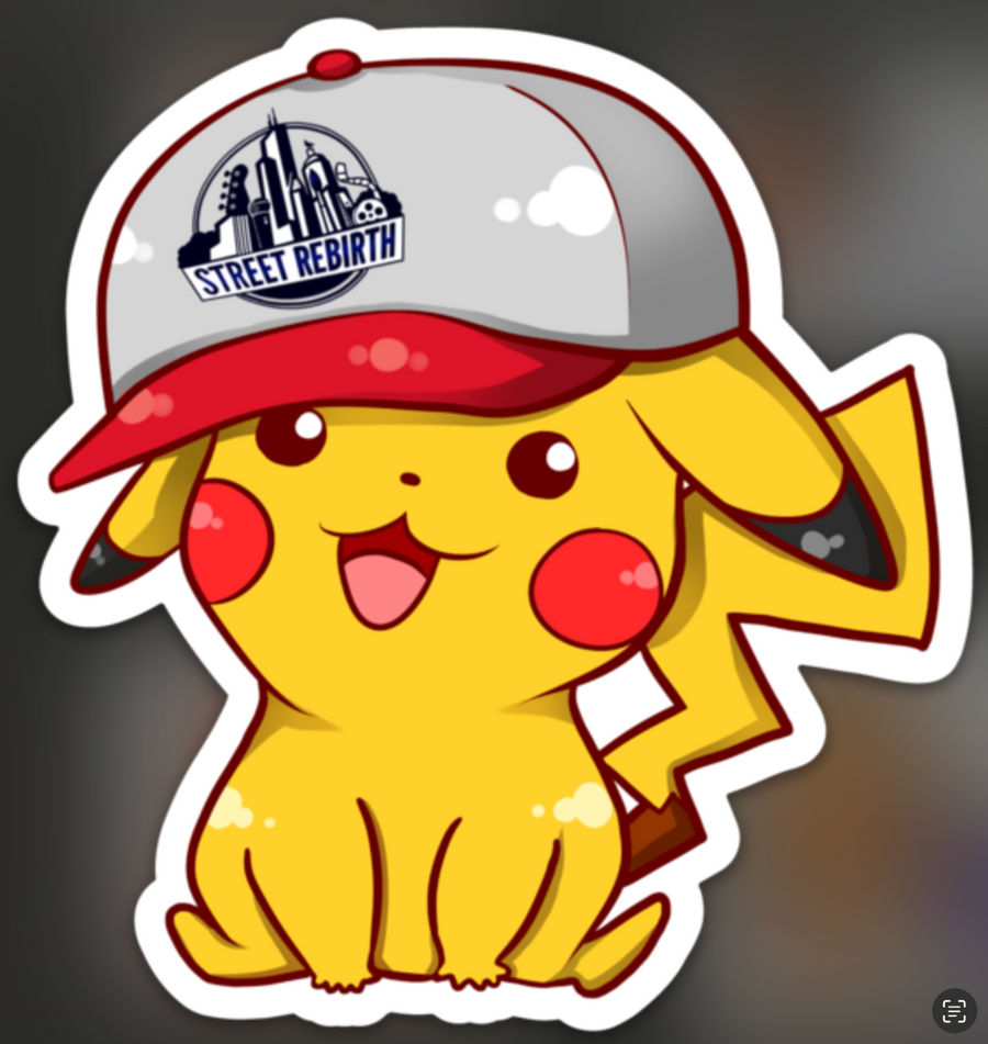 Cute yellow streetwear creature sticker wearing a gray and red cap