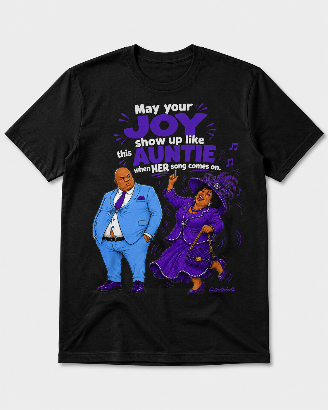Deacon Sew & Sew May Your Joy Show Up Like Auntie funny church graphic tee in black
