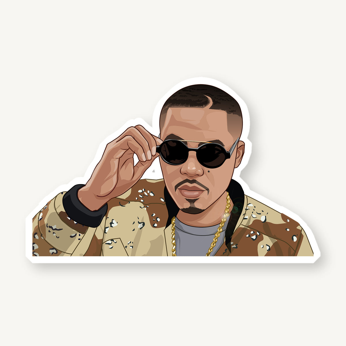 Stylized golden era hip hop portrait die cut vinyl sticker