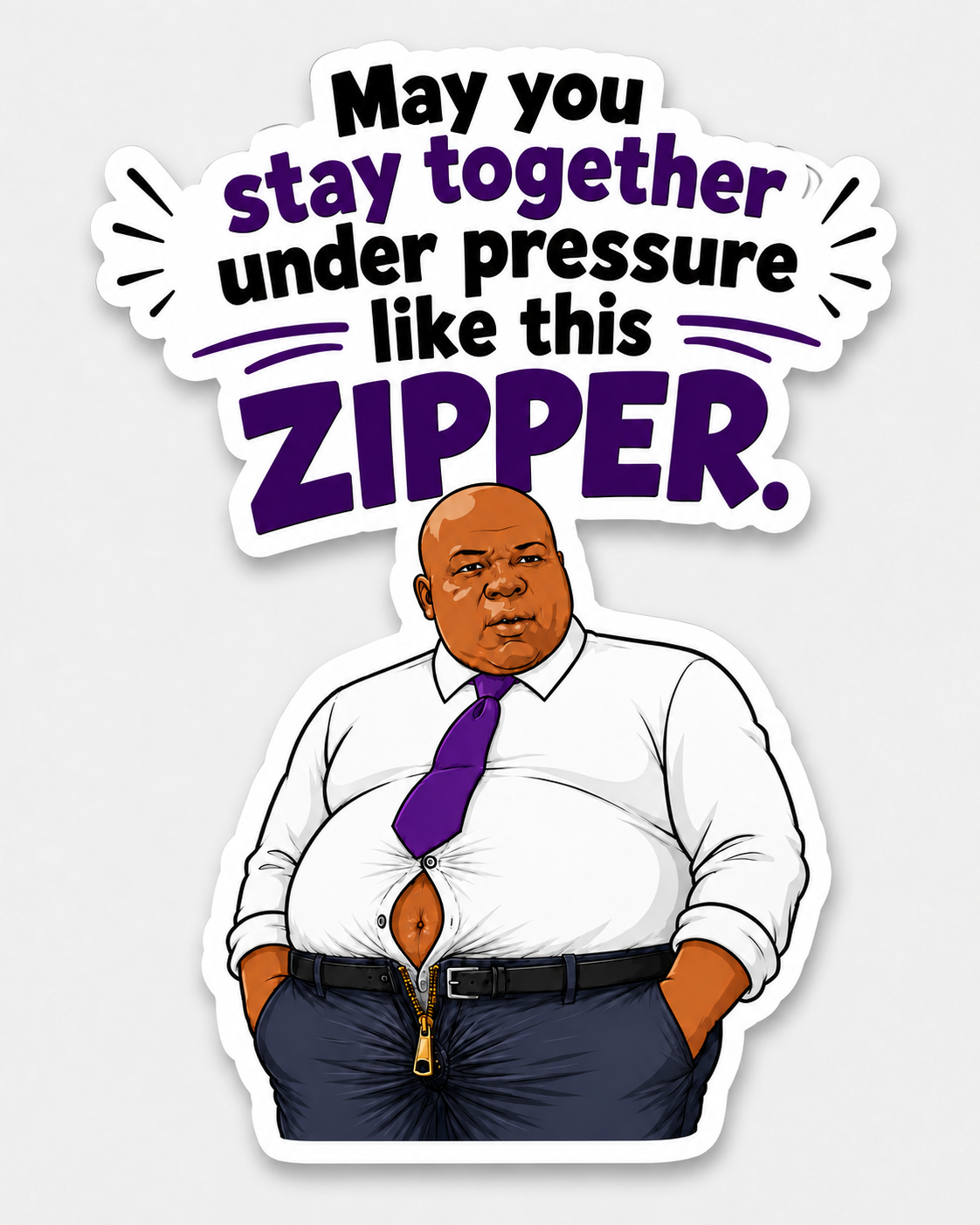 Funny stay together under pressure zipper quote sticker with cartoon man