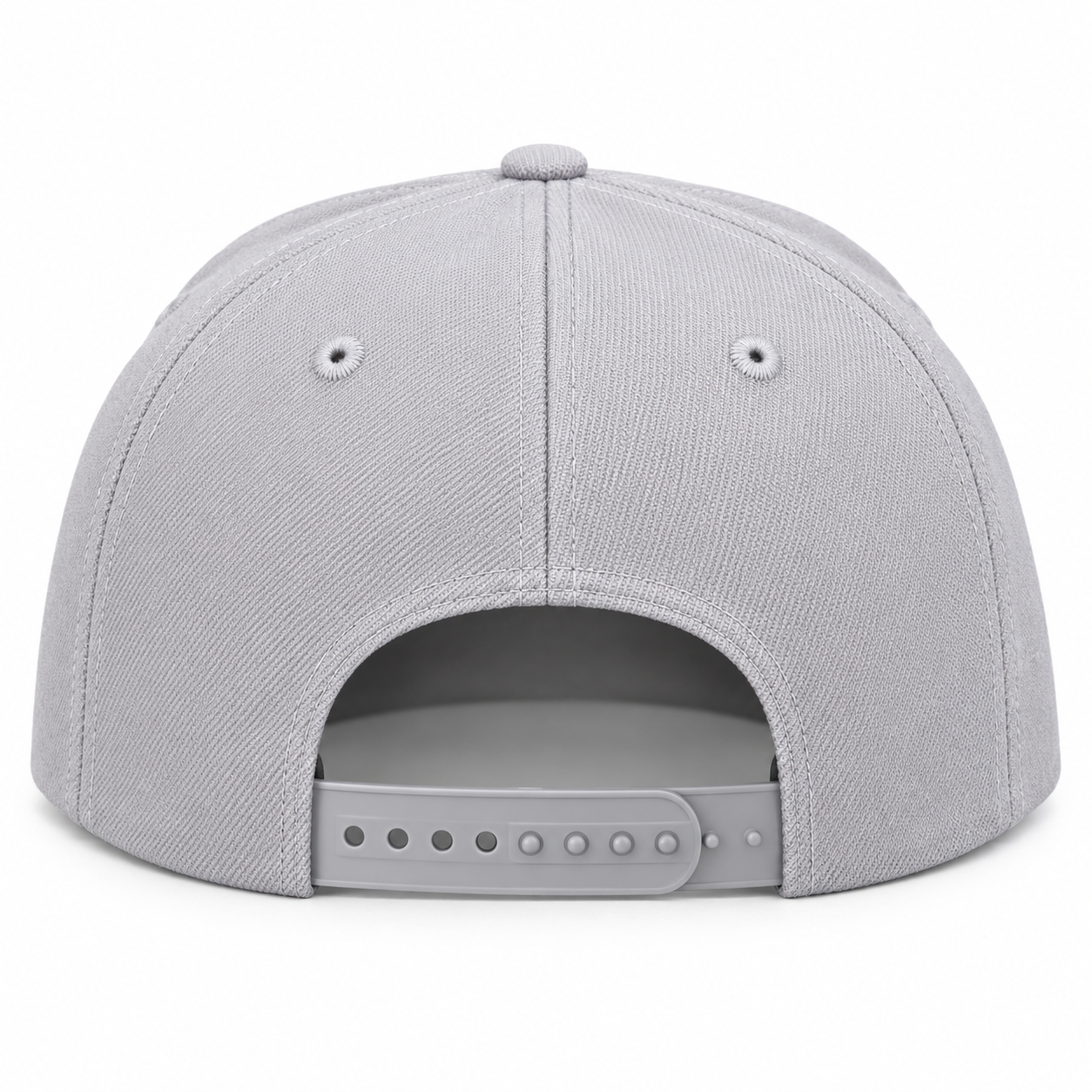 Rear of gray GIRL DAD cap showing its adjustable plastic snapback closure and stitched eyelets