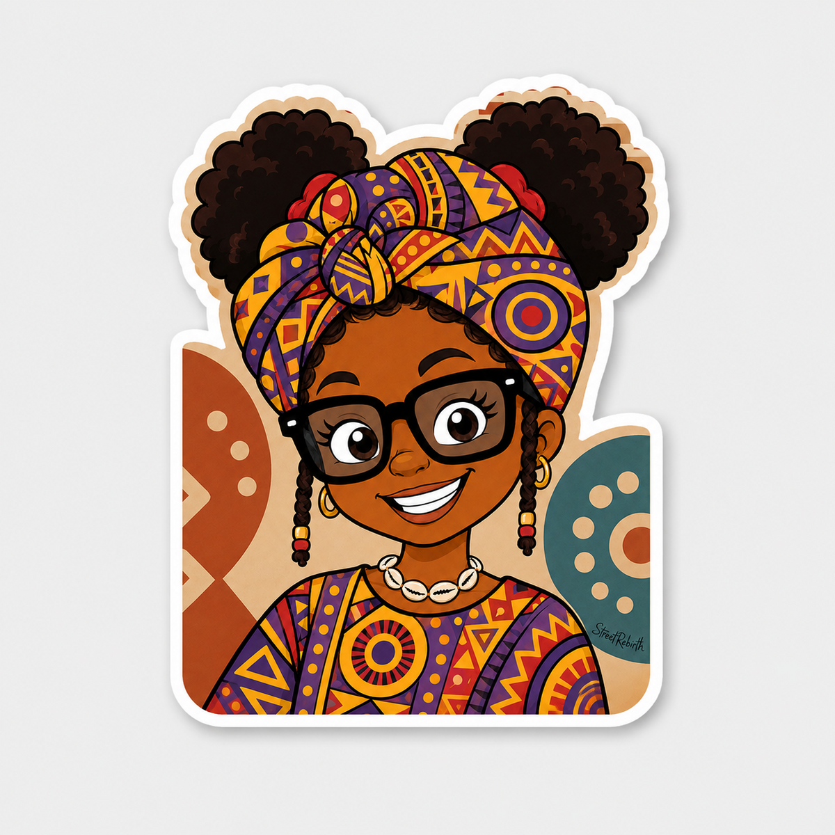 Heritage headwrap afro puff Black girl portrait 4-inch matte vinyl sticker