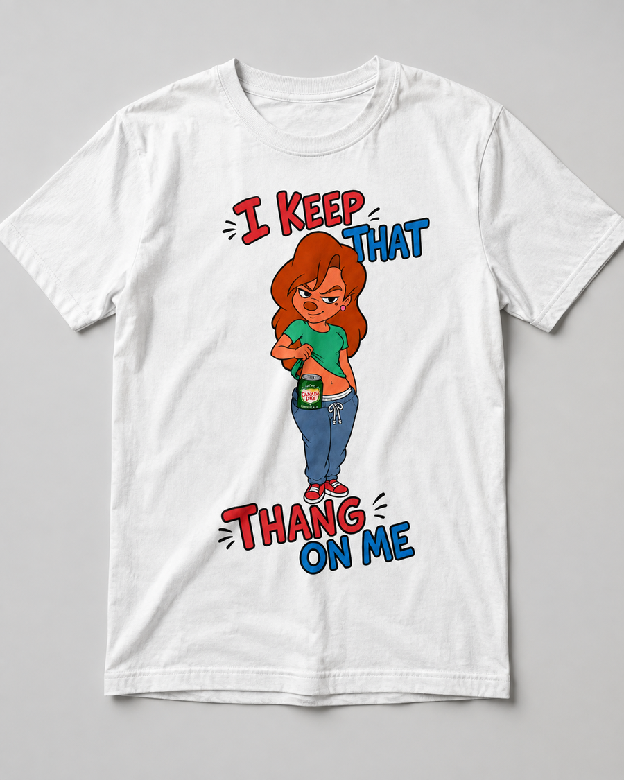 I Keep That Thang On Me funny ginger ale pocket graphic tee in white