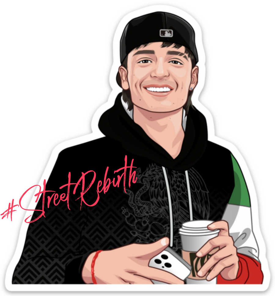 Waterproof vinyl sticker featuring an original hip hop Latin music music illustration