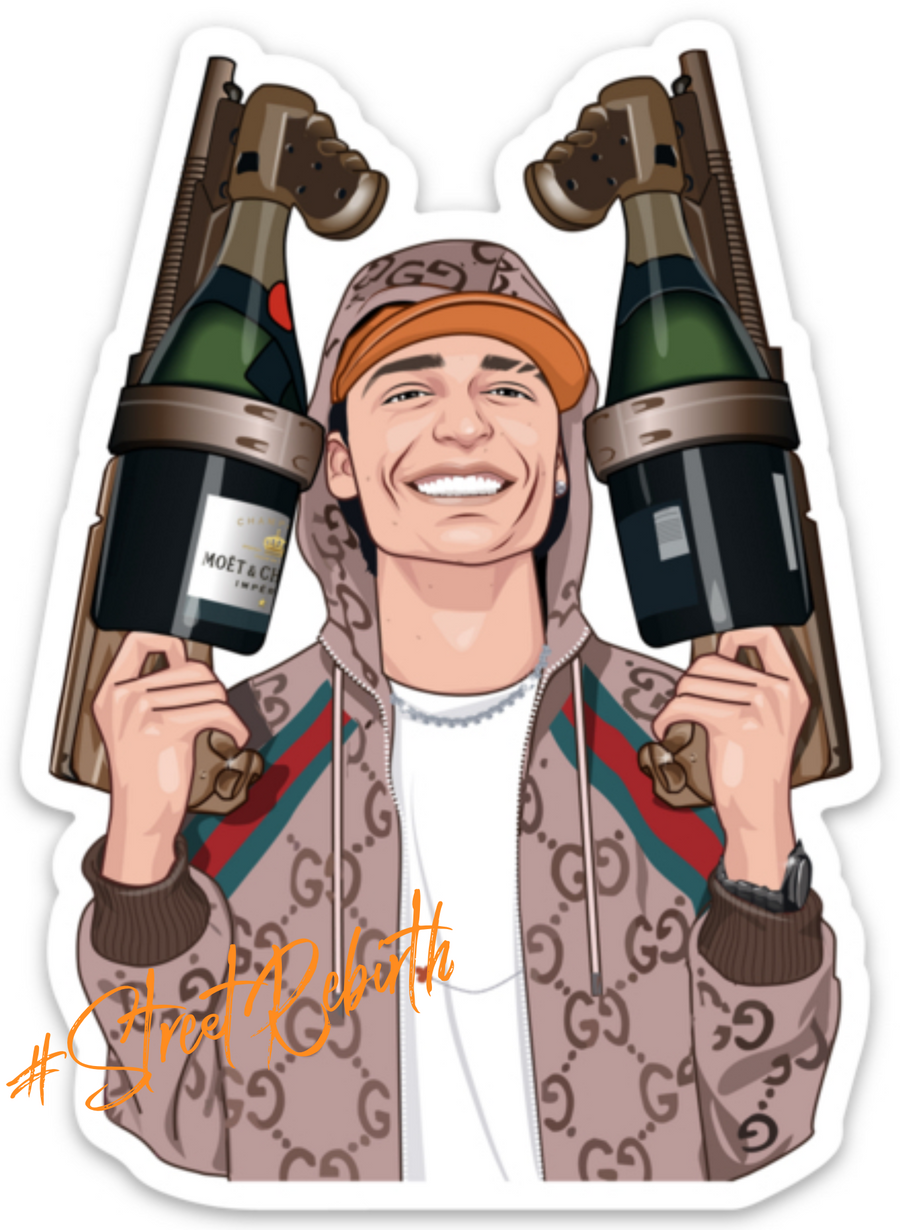 Waterproof vinyl sticker featuring an original hip hop music cultural illustration