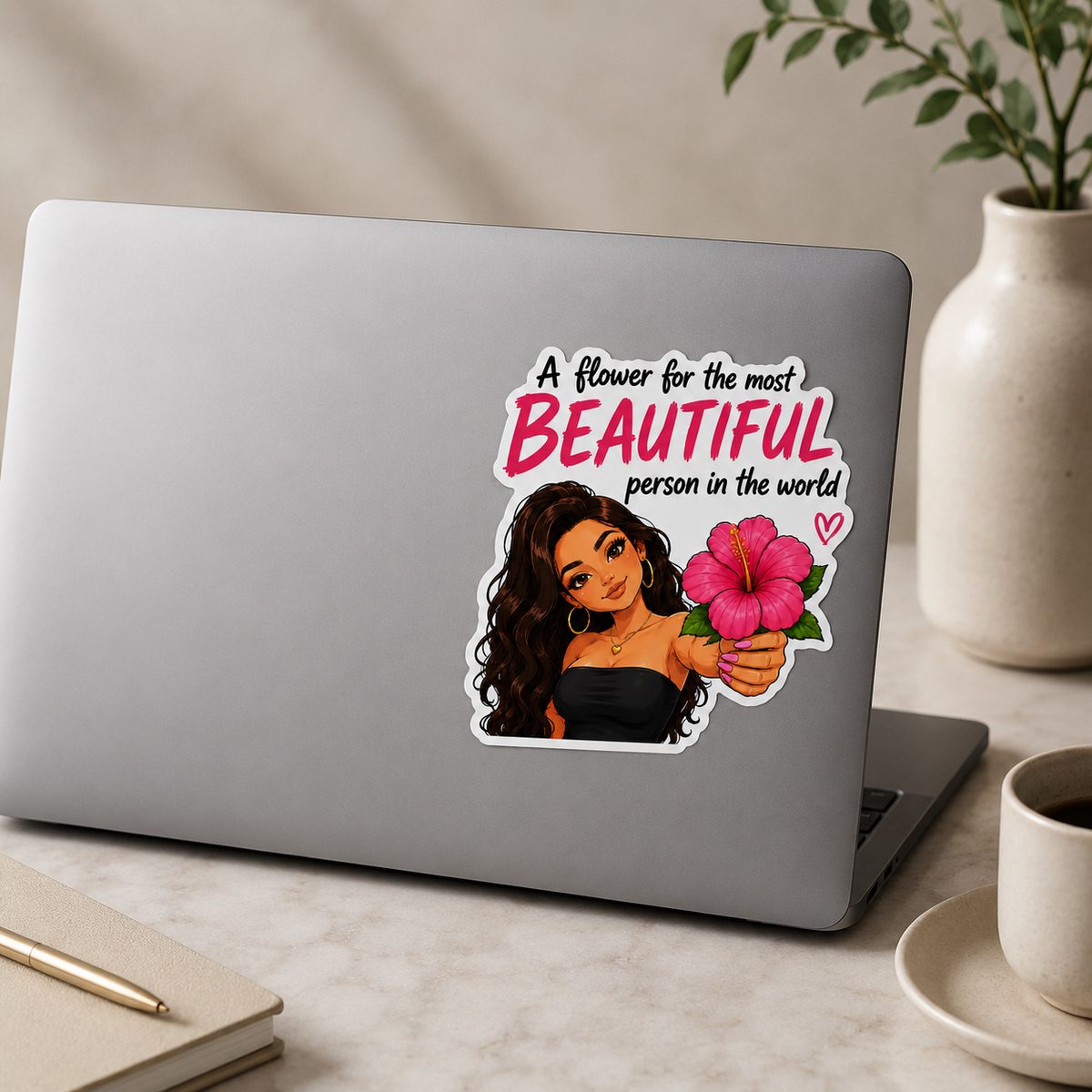 Latina hibiscus flower vinyl sticker on laptop positive gift decal