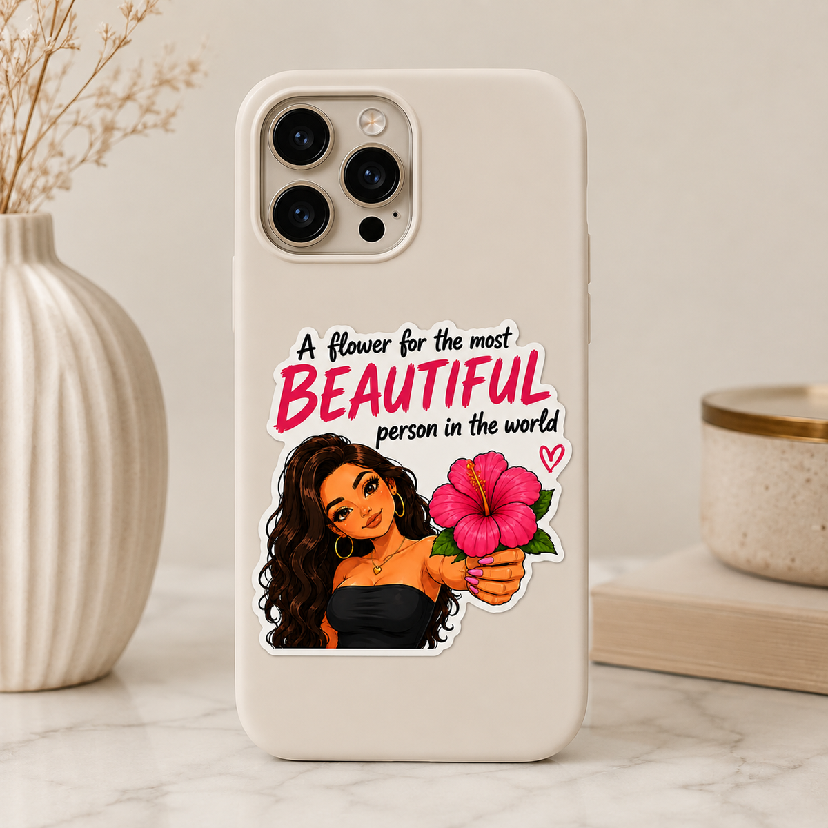 Latina hibiscus flower sticker on phone case positive affirmation decal