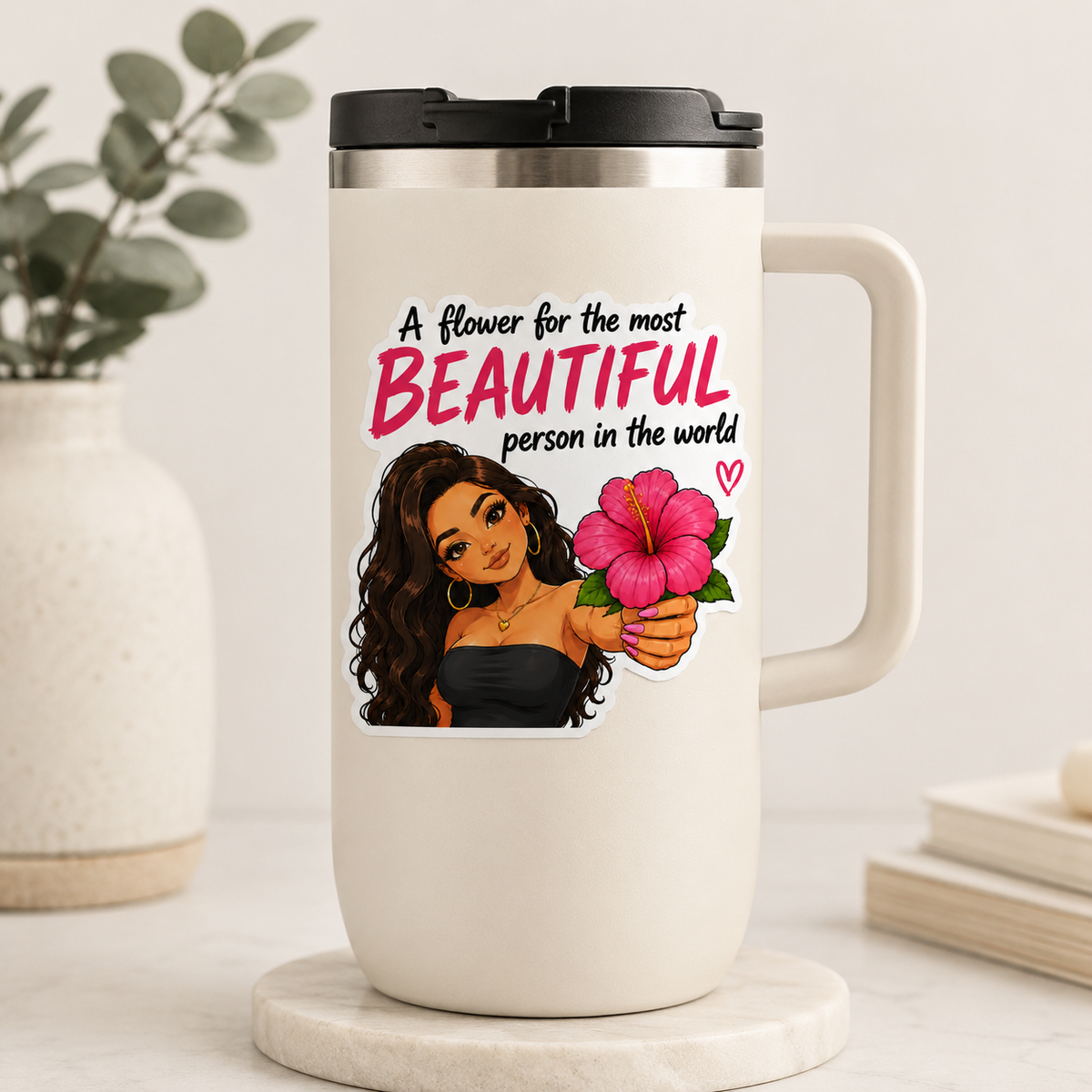 Beautiful person quote Latina flower sticker on travel tumbler