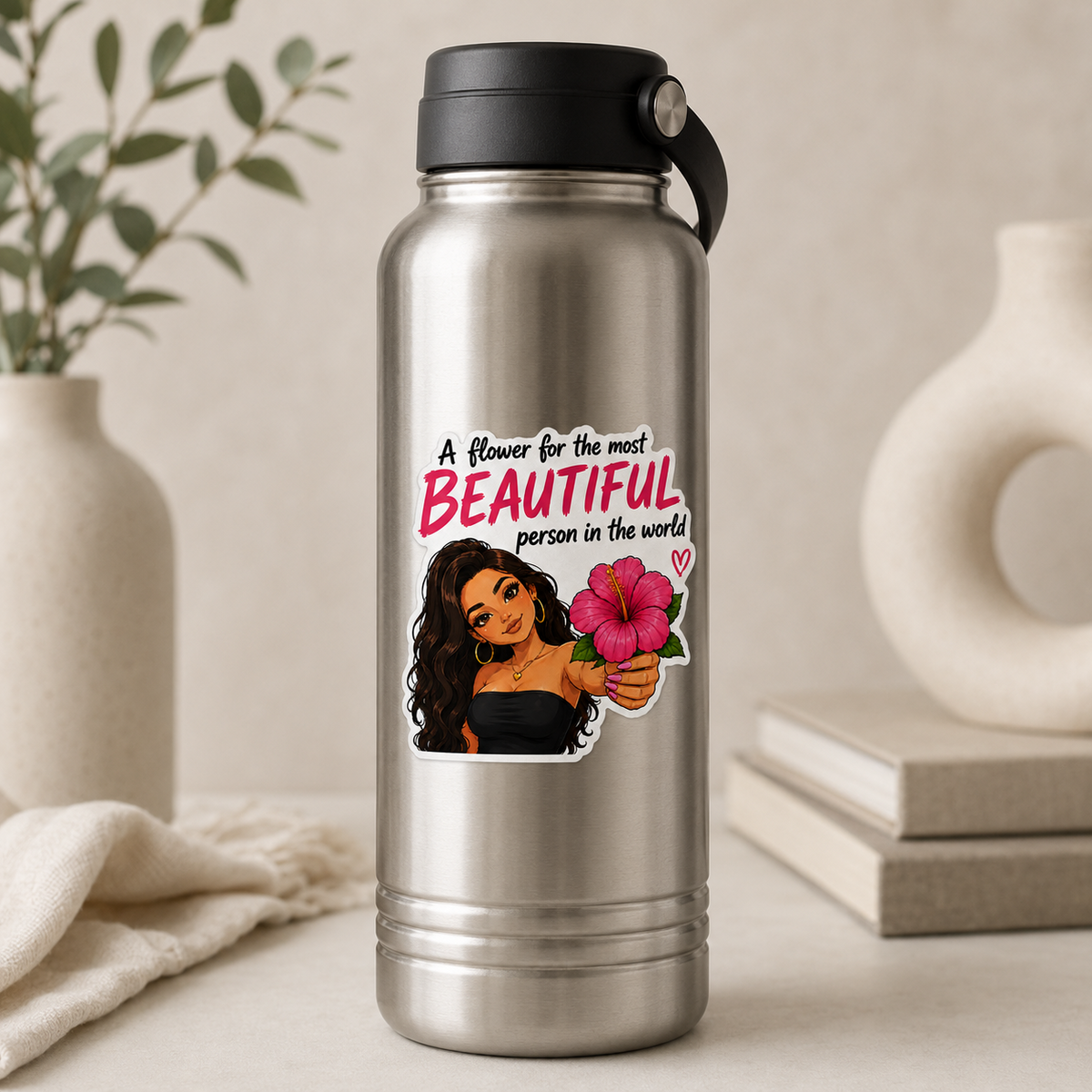Latina flower beautiful person sticker on stainless steel water bottle