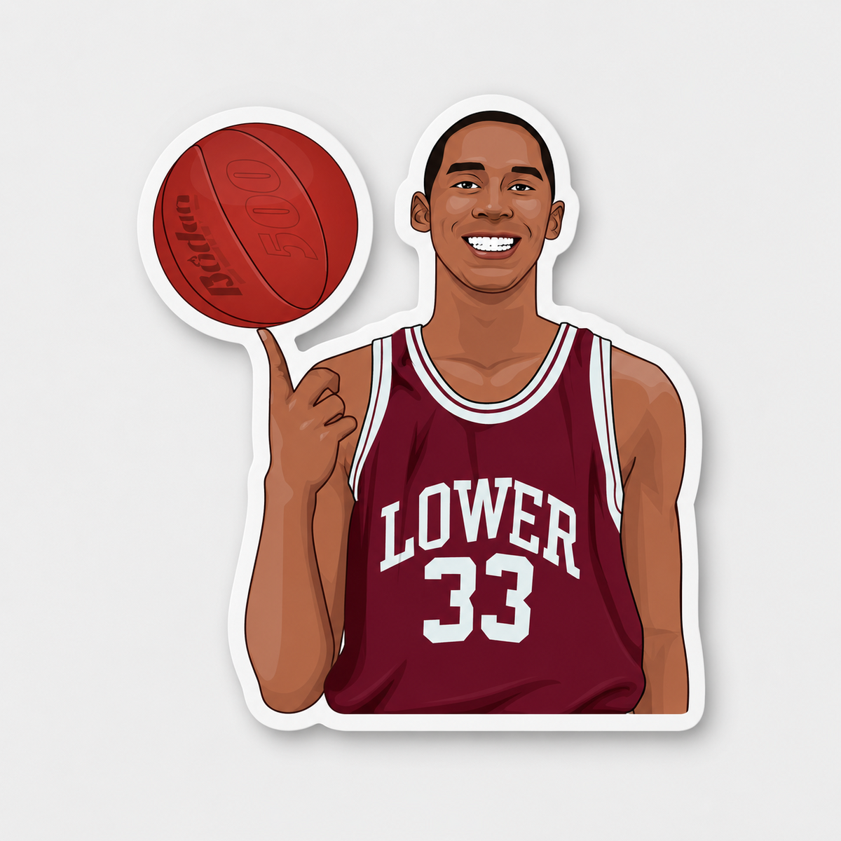 Lower 33 basketball player spinning a red ball 4 inch vinyl sticker