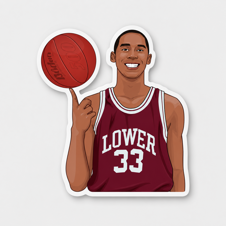 Lower 33 basketball player spinning a red ball 4 inch vinyl sticker