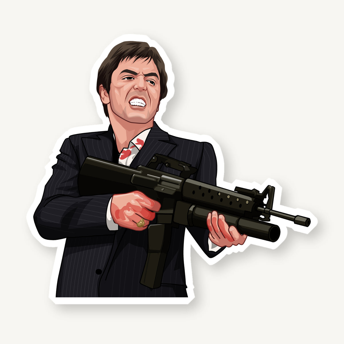 Vintage Crime Cinema Portrait illustration as a 4-inch matte vinyl die cut sticker with white border